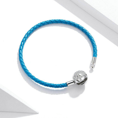  BLUE LEATHER SILVER CHARM BRACELET